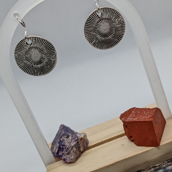 Pewter Karma Dangling Earrings - Sterling Silver Loops - Picture 3 of 5